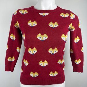 Modcloth Red Fox Print Crew Neck Sweater 100% cotton Size Extra Small